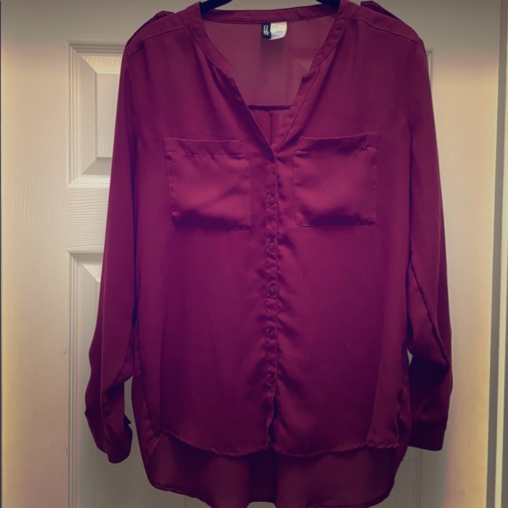 H&M Maroon Long-Sleeve Button-Down